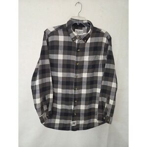 Real Work Wear Mens LT Grey Black Buffalo Plaid Flannel Shirt Comfort Fit LS